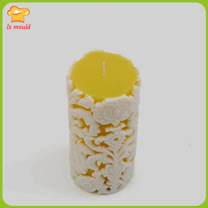 

2017 new retro embossed flowers silicone mold pattern candle mold European cylindrical candle mould
