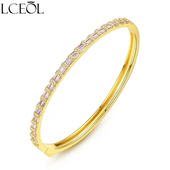 

LCEOL Brand Gold-color Luxury Female Charm Jewelry CZ Cubic Zirconia Rows Crystal Bracelets & Bangles For Women Gift Wedding