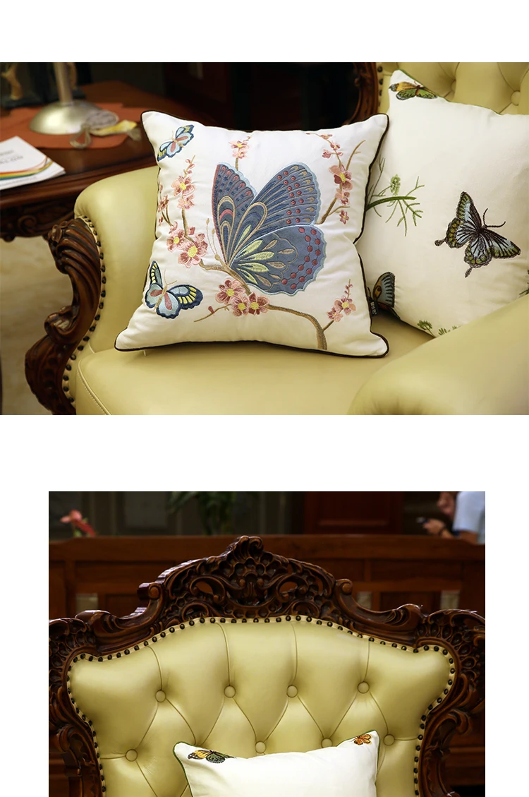 Подушка с бабочкой, подушки, американский стиль, вышивка, хлопок, для гостиной, дивана, спинки, подушка, подушка с вышивкой
