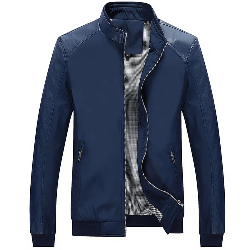 

NaranjaSabor 2018 Spring Autumn New Men's Jacket PU Patchwork Slim Coat Casual Male Jackets Men's Coats Mens Brand Clothing 5XL