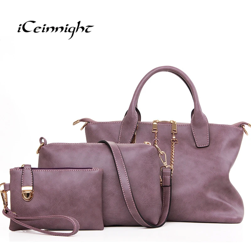 

iCeinnight New 3pcs Composite Bag Women Fashion Handbag Ladies PU Leather Shoulder Bag Female Tote Bag Designer Messenger Bag