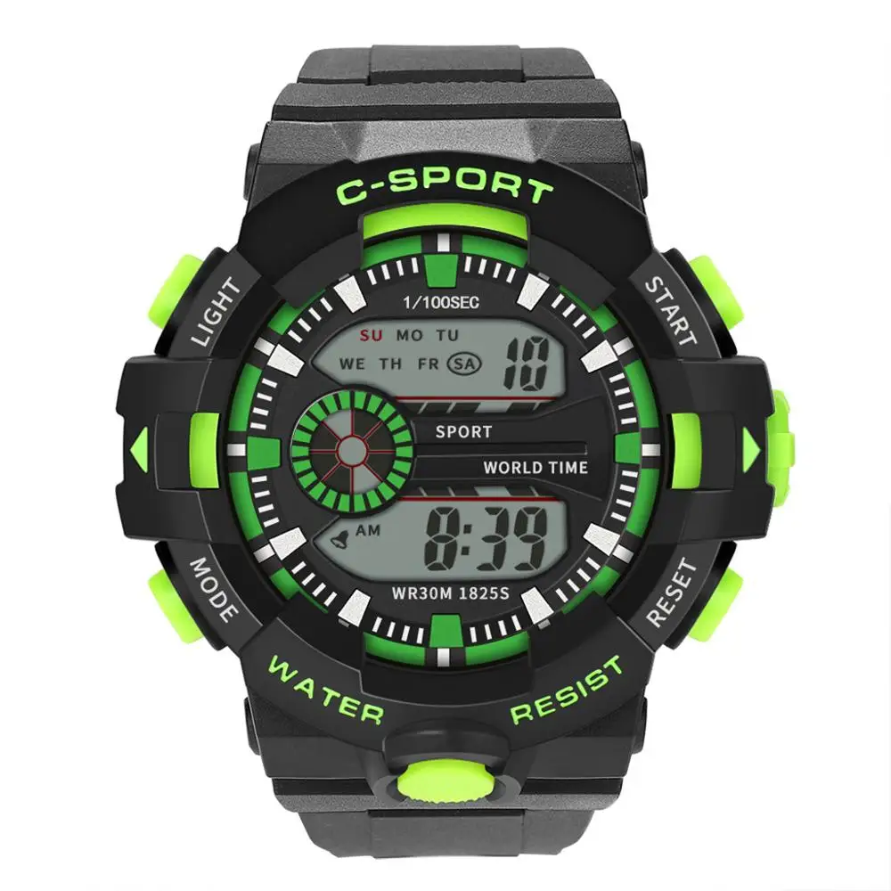 Men's Multi Function Military Sports Watch Luxury Men Analog Digital Sport LED Waterproof Wrist Watch Relogio Clock reloj A - Цвет: Green