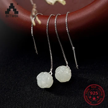 

S925 Sterling Sliver Jade Lotus Women Drop Earring Fashion Simple High-end Small/Big Pendant Earring for Female wholesale
