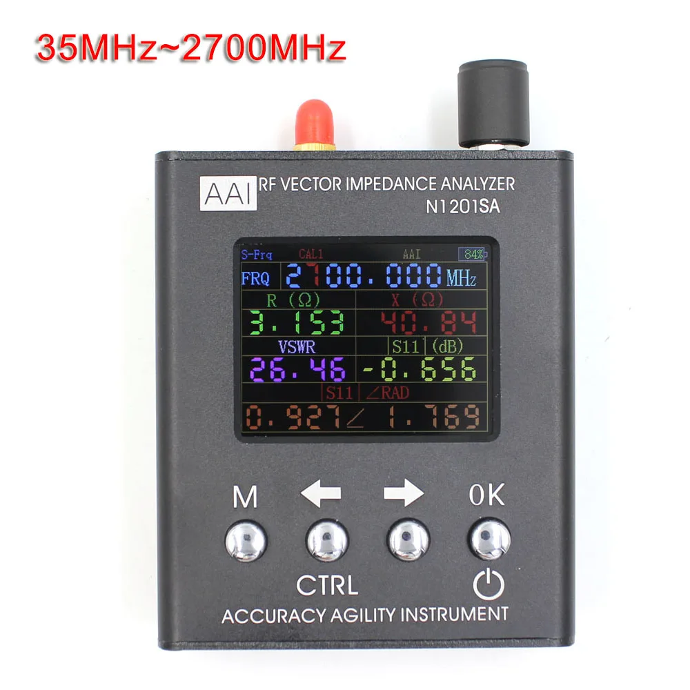 

English verison N1201SA+ UV RF Vector Impedance ANT SWR Antenna Analyzer Meter Tester 35MHZ-2.7GHz resistance/impedance/SWR