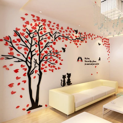 3D стикер с парой деревьев, акриловая стерео Наклейка на стену, домашний декор, для гостиной, спальни, дивана, декоративное искусство, креативный - Цвет: Red Left