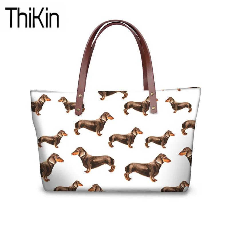 THIKIN Doxie الكلب الطباعة حقائب كتف للنساء الفاخرة حقائب يد تصميم عال السيدات الألماني نمط الأعلى مقبض حقيبة الإناث حقيبة يد