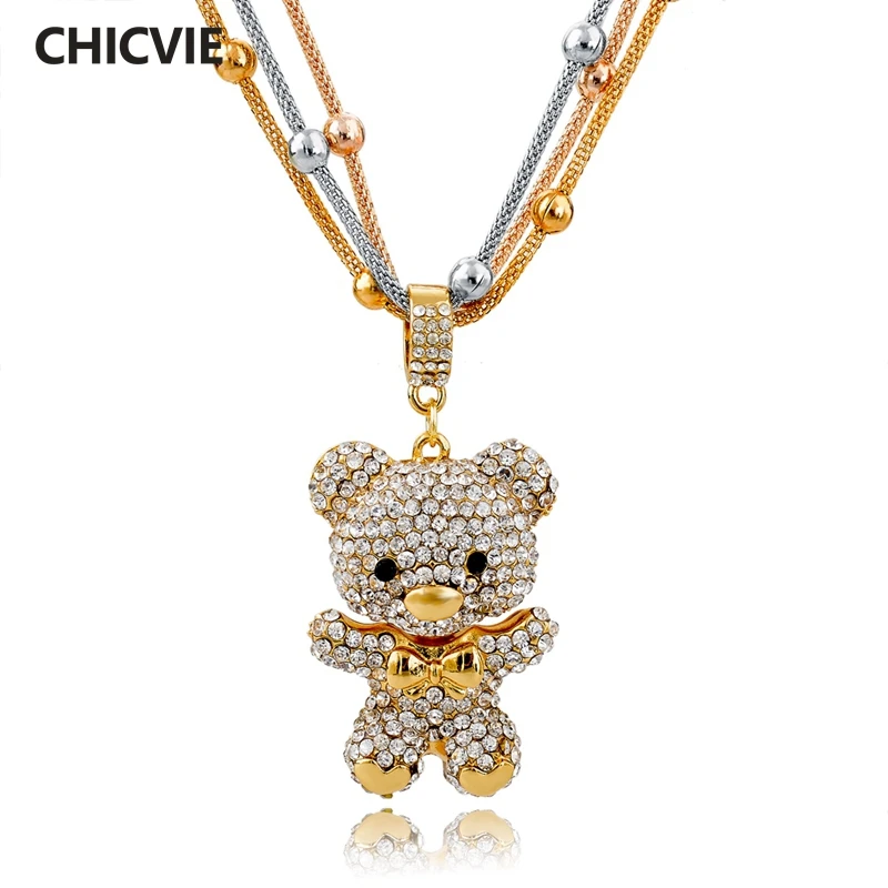 

CHICVIE Gold Color Bear Necklaces For Women Girls Statement Long Crystal Necklaces Ethnic Jewelry Vintage Accessories Sne150786