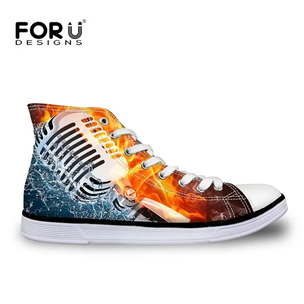 FORUDESIGNS/горячая Для мужчин обувь с высоким берцем; туфли с подошвой из вулканизированной резины Прохладный пианино гитары принты Для Мужчин's Повседневное холщовая Обувь Кеды мужские черные пятница подарки - Цвет: H4157AK
