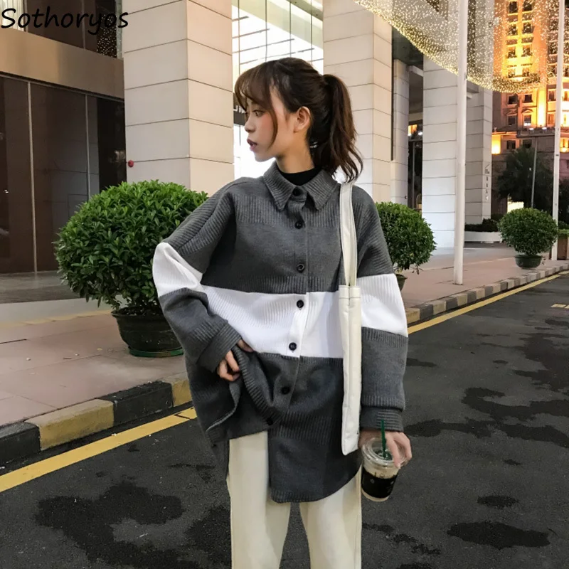 

Blends Women Striped Simple All-match Turn-down Collar Coats Womens Korean Style Sweet Retro Students High Quality Chic Blend
