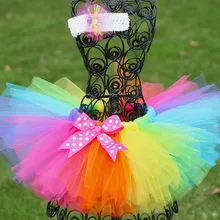 Г., радужные юбки-пачки для девочек, детская фатиновая юбка-американка ручной работы с бантом в горошек и повязкой на голову с цветами, балетные танцевальные юбки-пачки для малышей