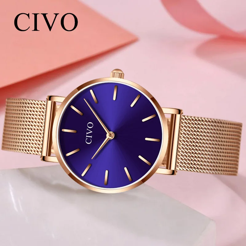 CIVO Роскошные Лидирующий бренд женские часы модные стальные сетчатые с ремешком