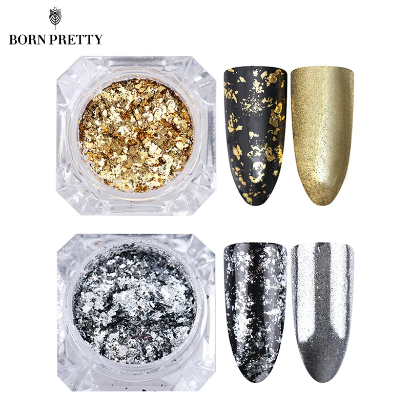 Зеркальные блестки BORN PRETTY Серебристые/золотистые из алюминия 0 2 г блестящие