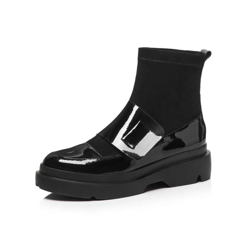 De Patchwork Femmes Gratuite Luxe Cuir Rond L53 Bureau rouge Sur Bottes Vache Fond Le Design Glissement Stretch Noir Bas Art Bout Livraison Lenkisen Cheville qT7wx