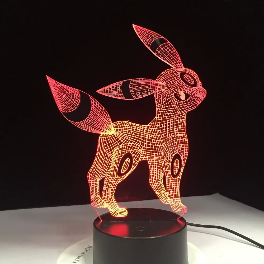 Pokemon Umbreon 3D акриловый ночник USB спящий свет 3AA батарея 7 видов цветов меняющая