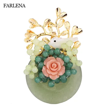

FARLENA Jewelry Original Design High-end Crystal Beads Bouquet Brooches Pins for Women Vintage Natural Stone Brooch