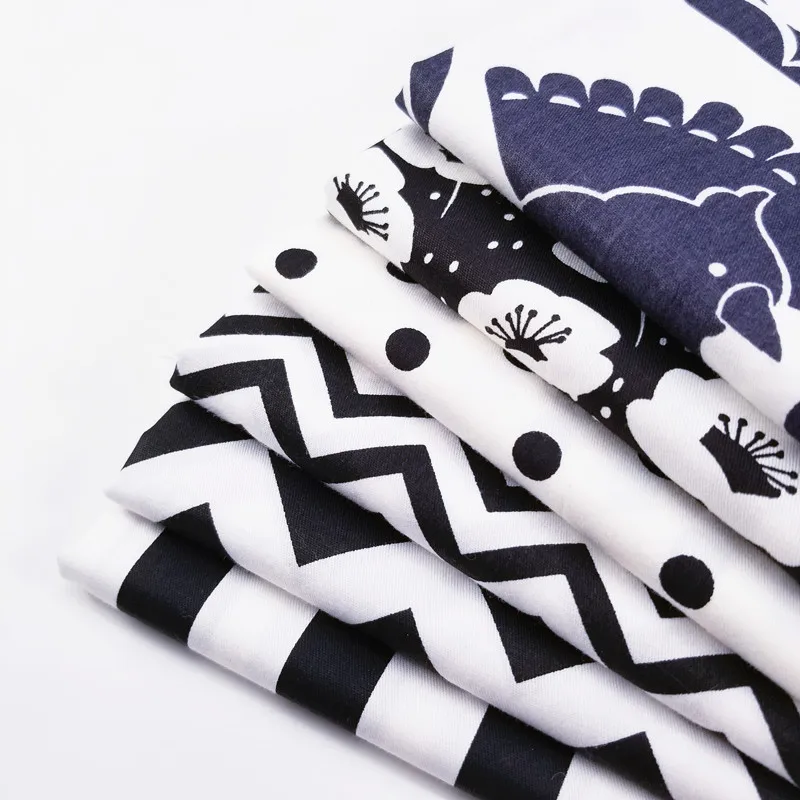 

Black Patterns Printed 100% Cottton Patchwork Fabric Stripe/Floral/Animal/Polka Dot Printed Cotton Quilting Sewing Material