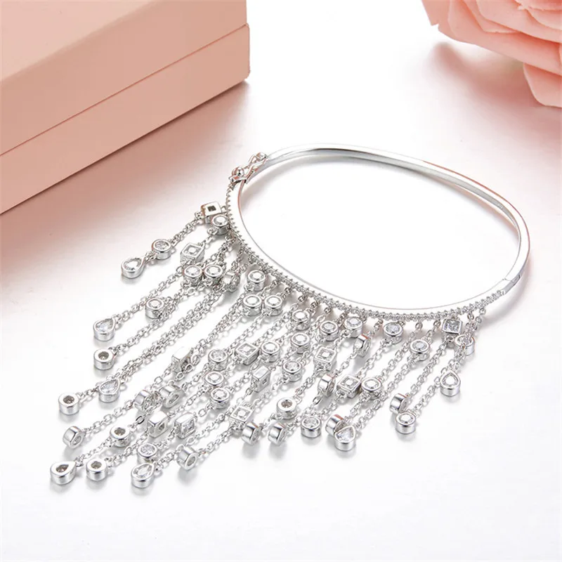 ZOZIRI monaco brand design crystal embellished sterling silver bangles full of zircon tassel bracelet for women girls jewelry ZOZIRI monaco brand design crystal embellished sterling silver bangles full of zircon tassel bracelet for women girls jewelry