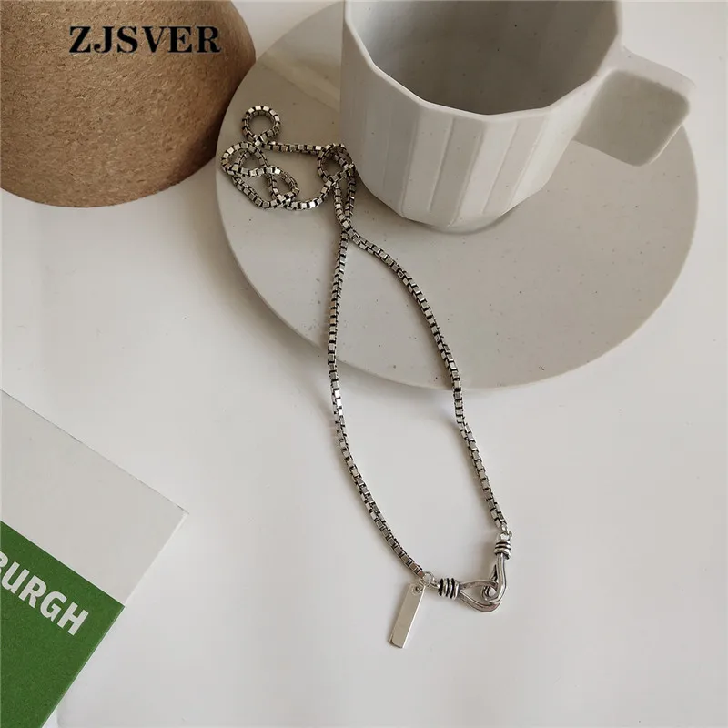 

ZJSVER Korean Jewelry 925 Sterling Silver Necklace Retro Hiphop Style Silver Color Women Chain Necklace With Lobster Clasp