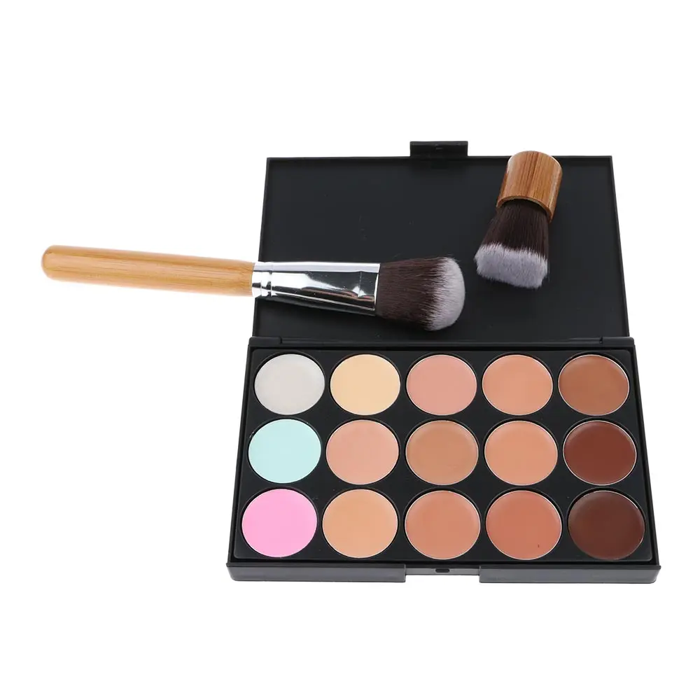 15 Colors Concealer EyeShadow Palette Kit with 11Pcs Bamboo Makeup Powder Brush