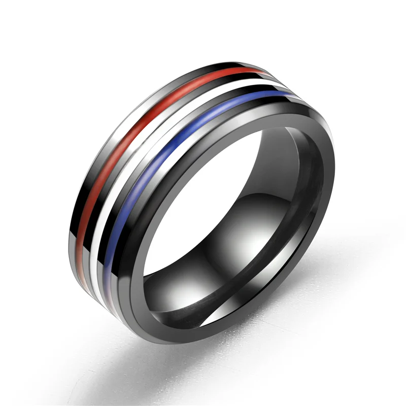 Black Stainless Steel Ring Fashion Men's Index Finger Ring 8mm Wide