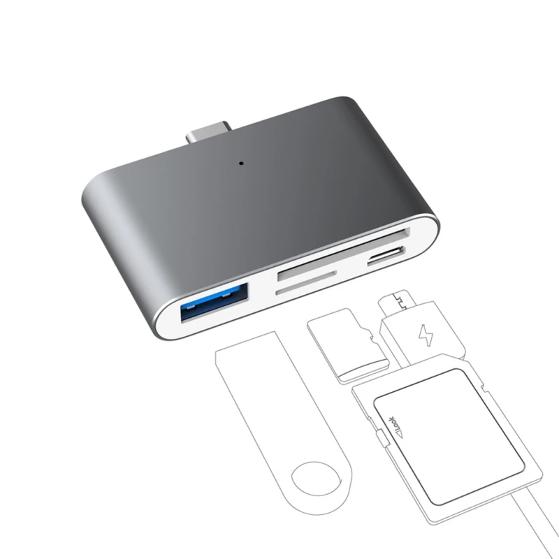 Многофункциональный переходник Micro USB OTG USB 3,0 тип-c для чтения карт с двумя портами SD для телефона, компьютера, передачи данных