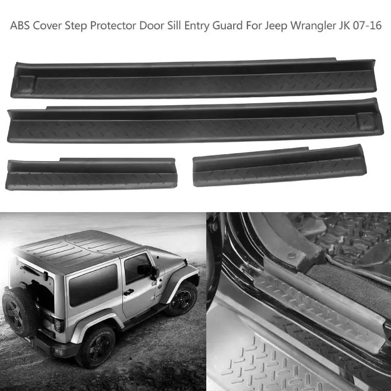 

VODOOL 4pcs ABS Door Sill Entry Guard Pad Scuff Plates For Jeep Wrangler JK 07-16