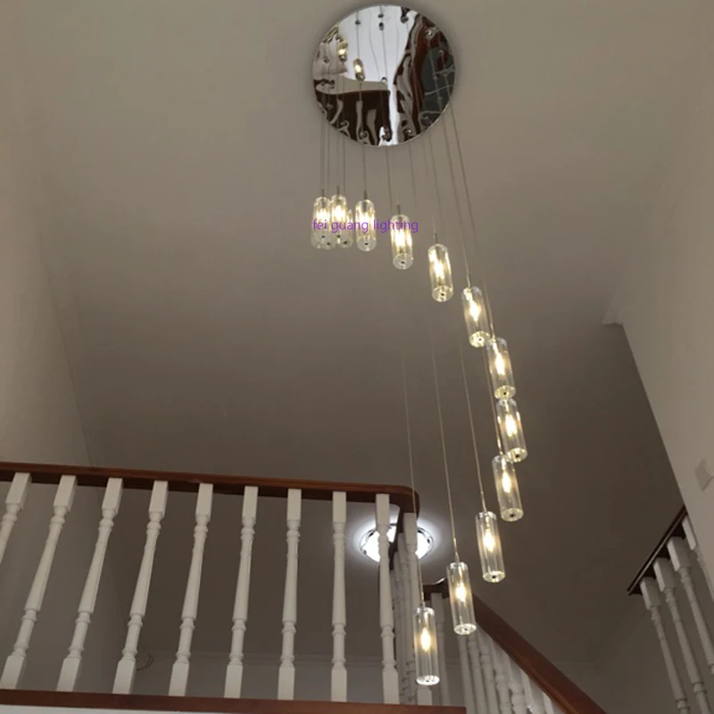 led modern living room lamps crystal pendant lamp stairway lighting long crystal spiral hanging lamp lampara techo colgante G4