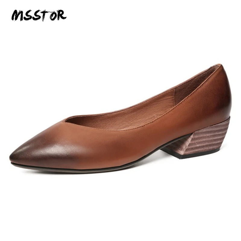 

MSStor Mixed Colors Pointed Toe High Heel Shoes Autumn Spring Sexy Genuine Leather Shoes Women Heels Shallow Concise Nude Shoes