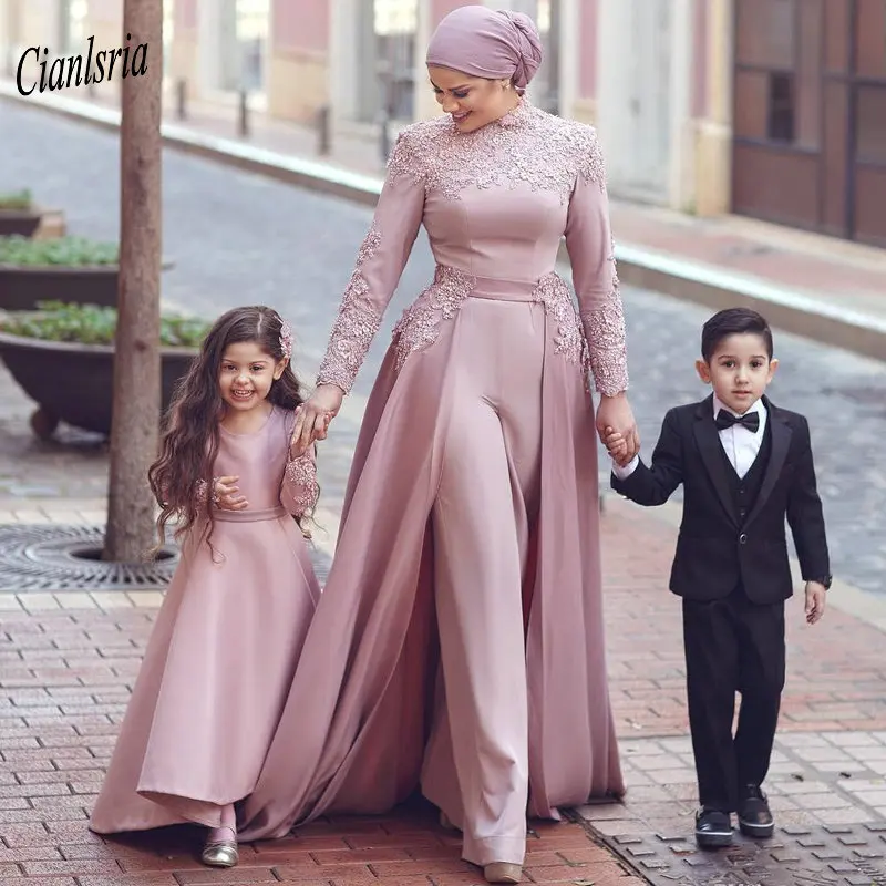 High Neck Arabic Muslim Jumpsuit Evening Dress Long Sleeve Appliques Kaftan Formal Evening Party Dresses Vestidos De Festa High Neck Arabic Muslim Jumpsuit Evening Dress Long Sleeve Appliques Kaftan Formal Evening Party Dresses Vestidos De Festa
