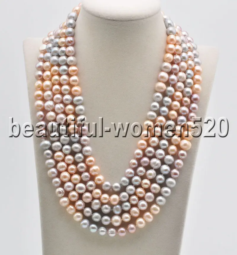 

Z8509 10mm Pink Lavender Gray Round Freshwater Cultured Pearl Necklace 100inch