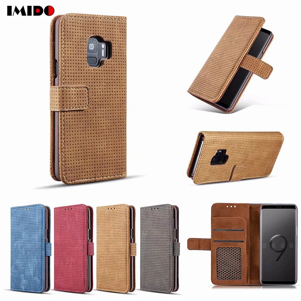 

IMIDO Flip Leather Case For Samsung Galaxy S9 Plus Vintage Wallet Card Kickstand Cover For Galaxy Note9 8 S8 Plus S7 Edge Coque