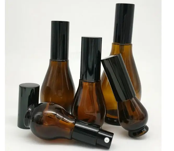 

10pcs/lot 5ml 10ml 20ml Gourd-shaped Empty Amber Glass Refillable Perfume Atomizer Bottle Container Cosmetic Sprayer Travel Pot