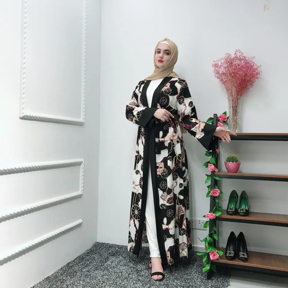 Мусульманское женское кимоно abaya открытый передний кардиган Макси-платье рубашка кафтан Jilbab Коктейльные Бангладеш Оман платья бальное
