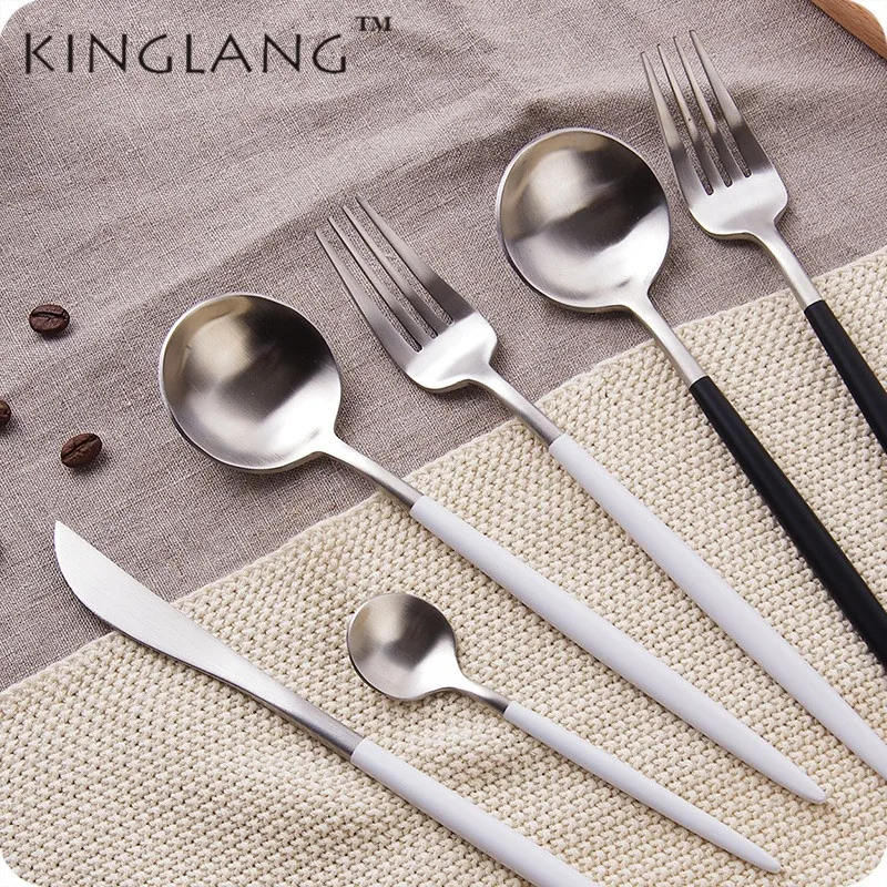 Aliexpress.com : Buy KINGLANG High Quality Stainless Steel Dinner Spoon And Fork Black And White ...
