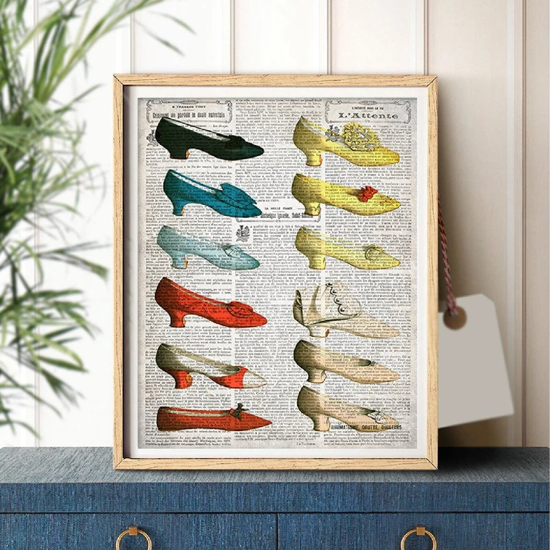 

19th Century Shoes Fashion Vintage Poster Canvas Prints , Shoes Collage Art Painting Vogue Picture Girls Room Home Wall Decor