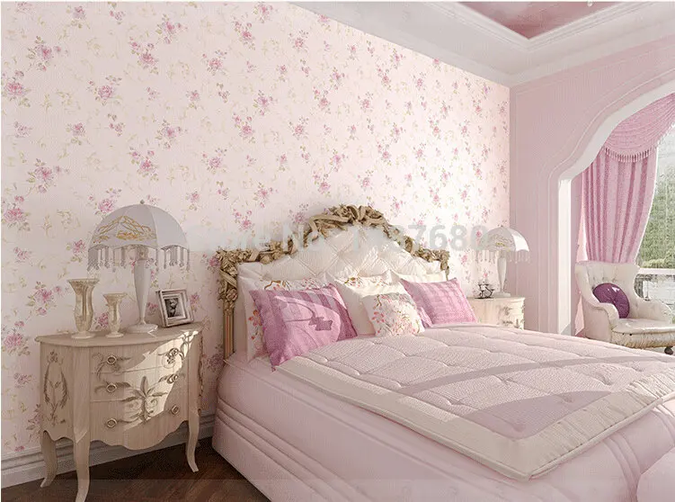 Modern Rose flower romantic floral flocking non woven wallpaper for