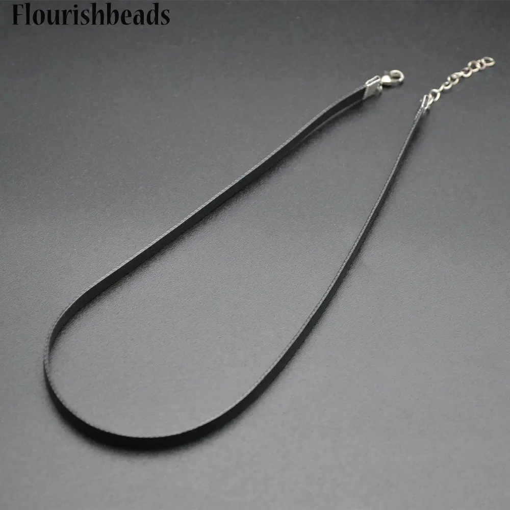 Wholesale 16 Inches Length 5mm Width Black Flat Cord Lobster Clasps Necklace Chains 50pc Per Lot