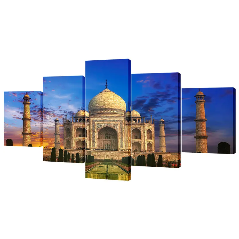 Taj Mahal Blue Sky 5 panel canvas Wall Art Home Decor Poster Print