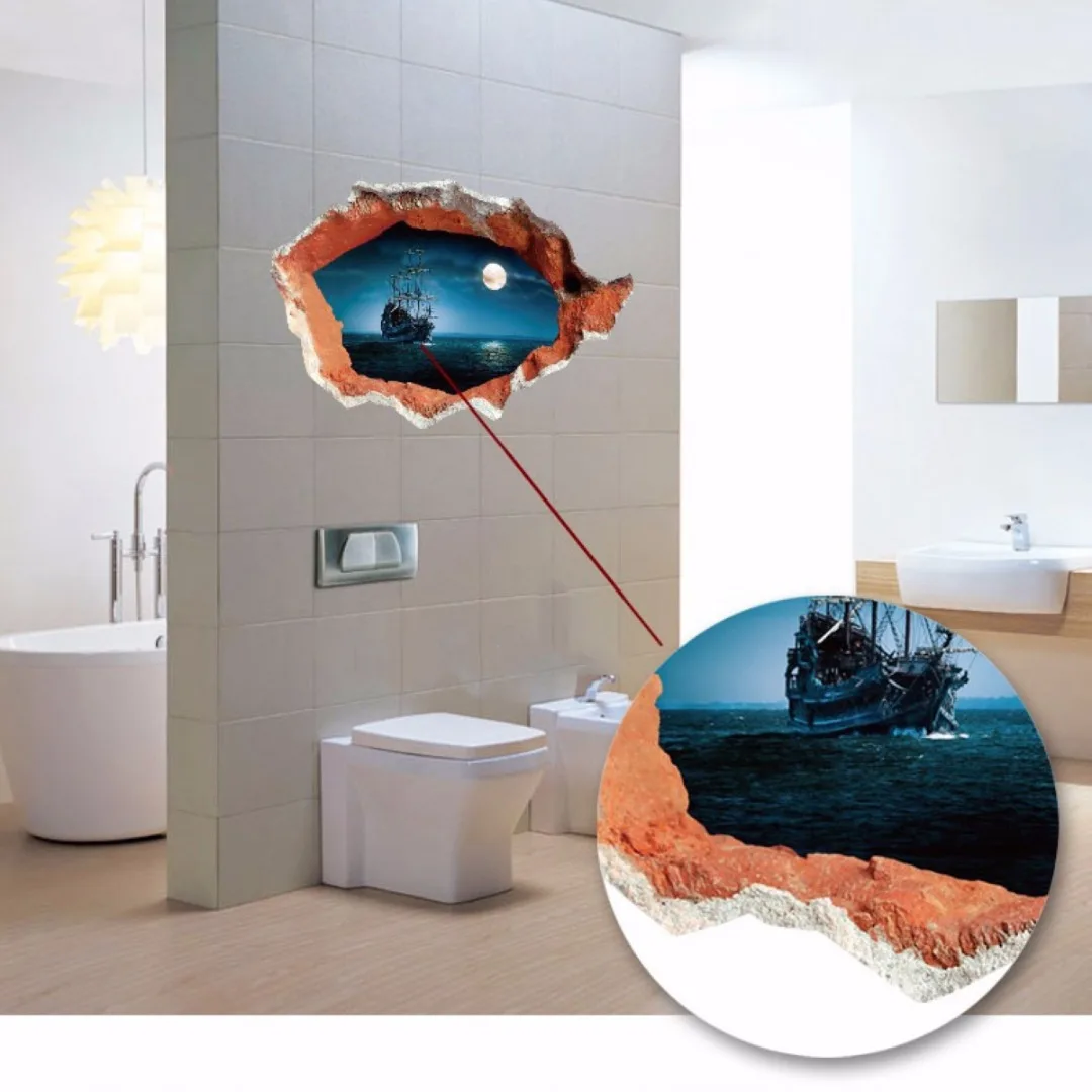 JX-LCLYL Removable 3D Ocean Seaview Vinyl Decal Broken Wall Sticker Art Mural Room Decor