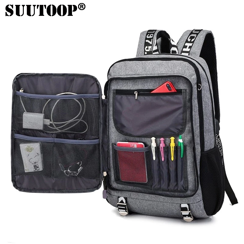 SUUTOOP new men youth fashion multifunctional oxford casual laptop backpack school usb charge waterproof travel bags male bolsa