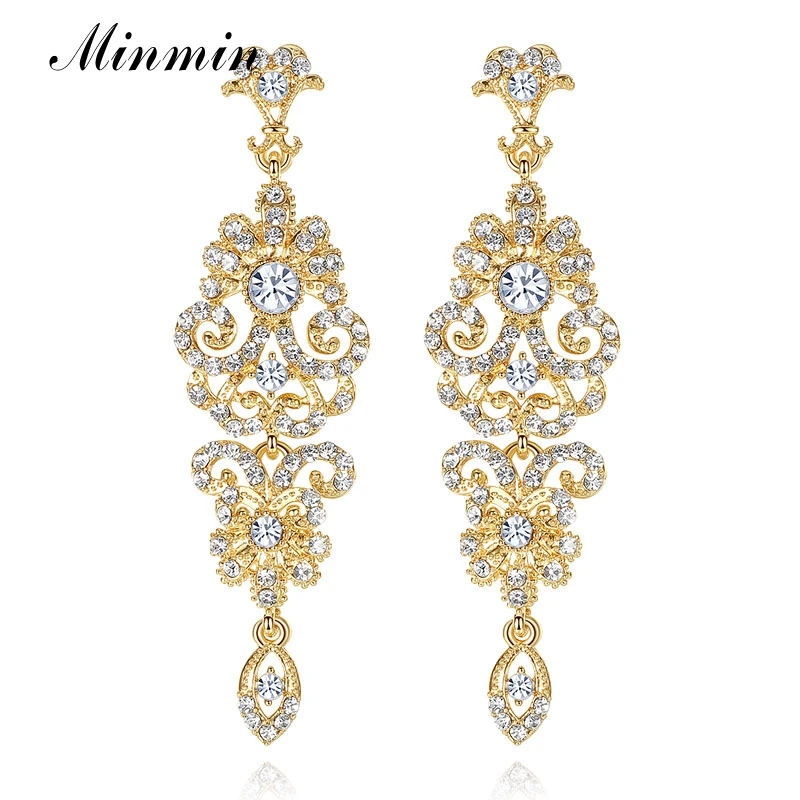 Minmin Luxury Chandelier Earrings for Women 3 Colors Crystal Rhinestone