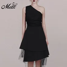 Max Spri 2019 New Sexy Lace Asymmetric Shoulder Solid Black Mini Party Dress Women Sleeveless Party Dress asymmetric shoulder solid pullover
