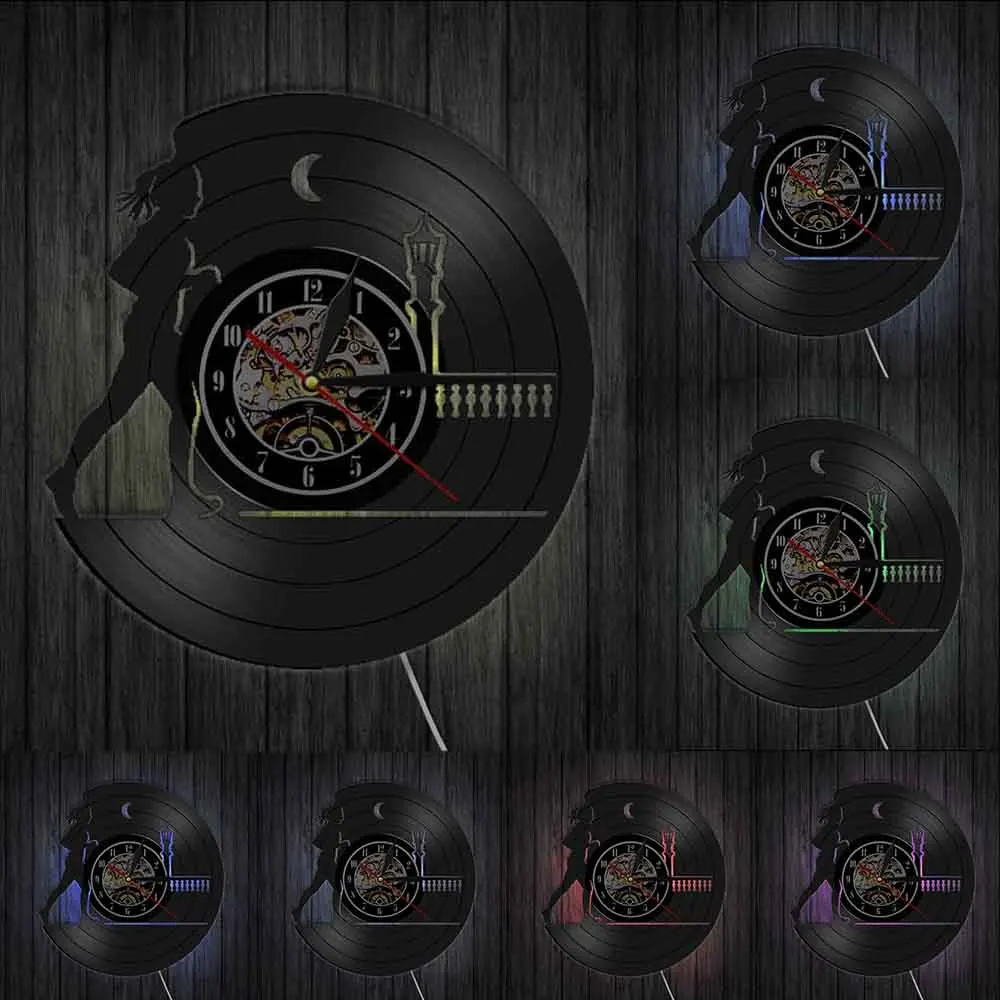 Часы для ночного бега, записи CD, виниловые, запись LP, 3D запись, настенные часы для дома, подвесные настенные часы, креативные и часы в античном стиле - Цвет: With Led