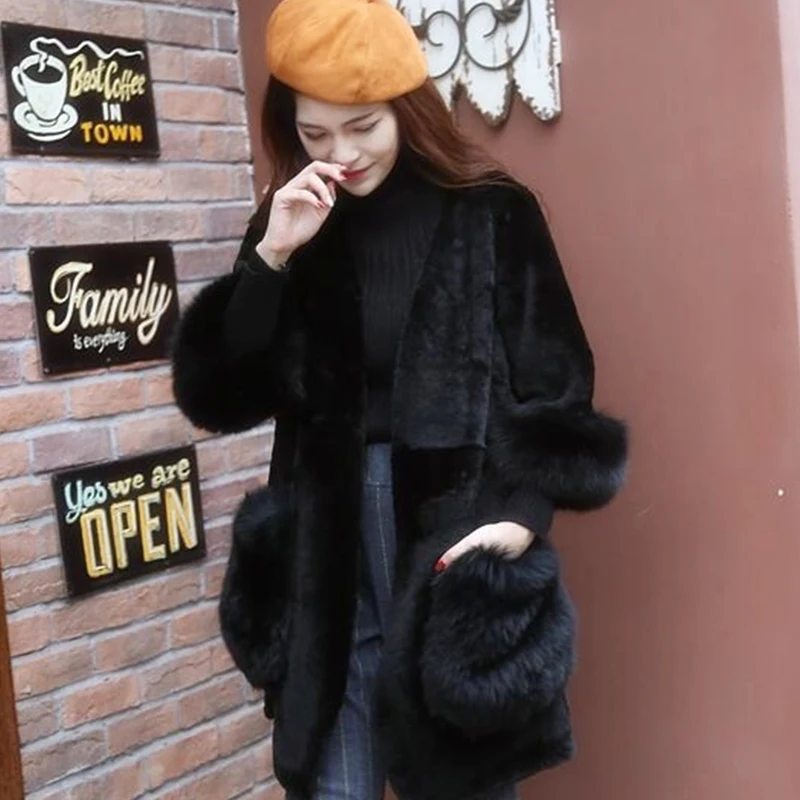 Пальто из искусственного меха, пушистая куртка, корейский стиль, Kawaii Abrigos Mujer Invierno,, розовое меховое легкое пальто, Mujer Elegante, плюшевое меховое пальто - Цвет: Black