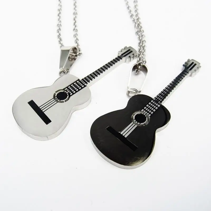 

Stainless Steel Music Guitar Pendant HIP Rock Two Tone Gold Color Titanium for Men Jewelry