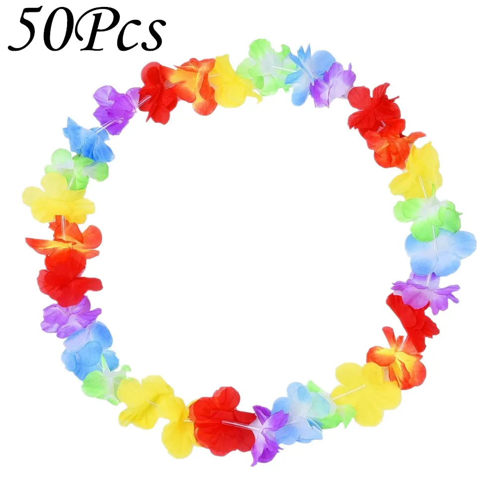 

2019 Best Selling 50Pcs Brand New Material Cloth Hawaiian Wreath Hawaiian Necklace Hula Leis Flowers Decoration Home decor