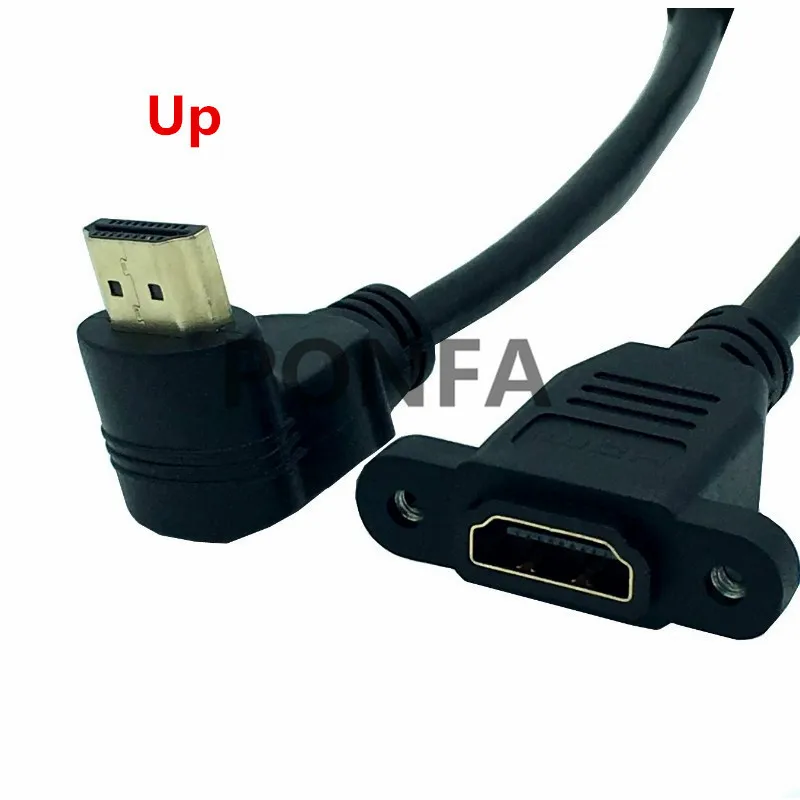 HDMI 2,0 4 К * 2 К кабель 60 Гц HDMI 2,0 В v2.0 вправо-влево вверх вниз угол мужской женщин для монтажа в панель с винтами HD кабель-удлинитель 15 см