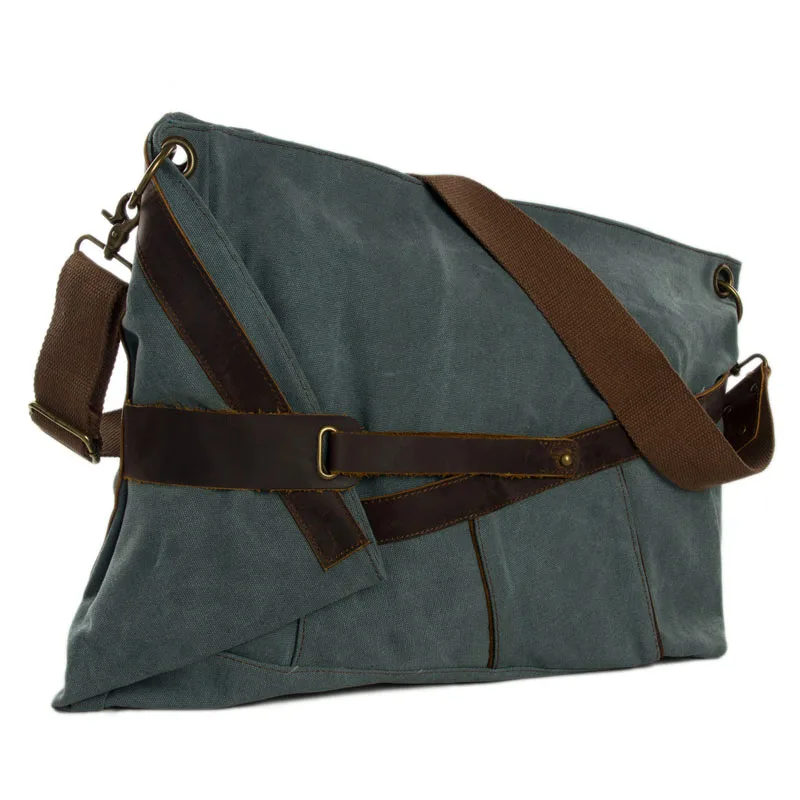 

ROCKCOW Retro Canvas Leather Messenger Bag Crossbody Bag Shoulder Bag Satchel Bag 6225