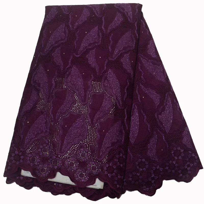

Free shipping (5yards/pc) high quality deep purple African cotton lace wonderful desgin Swiss voile lace fabric for dress CLP58