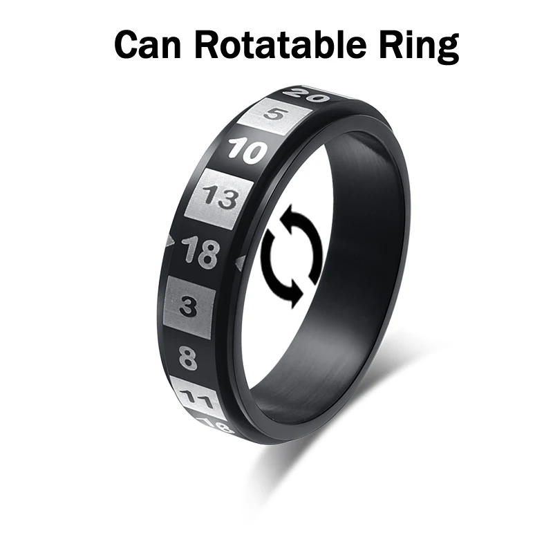 

New Arrival Unisex Can Rotatable Random Number Decompression Lucky Rings Stainless Steel Jewelry Black Multi Color Us Size 6-11